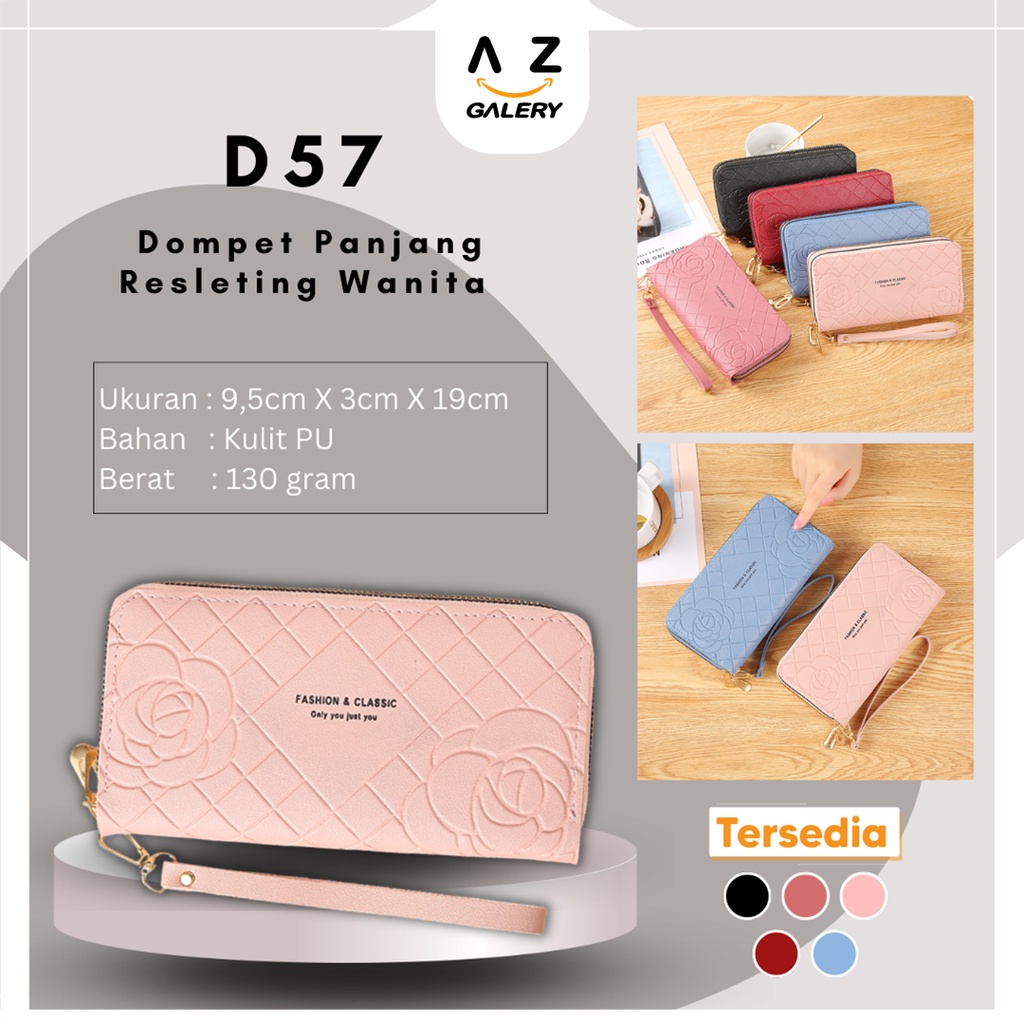 Dompet Panjang Wanita Zipper Dompet Clutch  Resleting Women Wallet Fashion Korea Style Kulit PU Azgalery D57