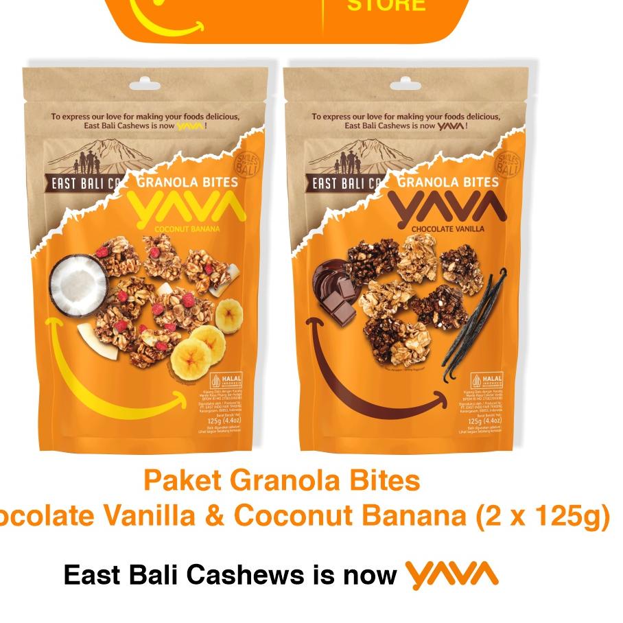 

✺ YAVA Paket Granola Bites Chocolate Vanilla & Coconut Banana (2 x 125g) ➻