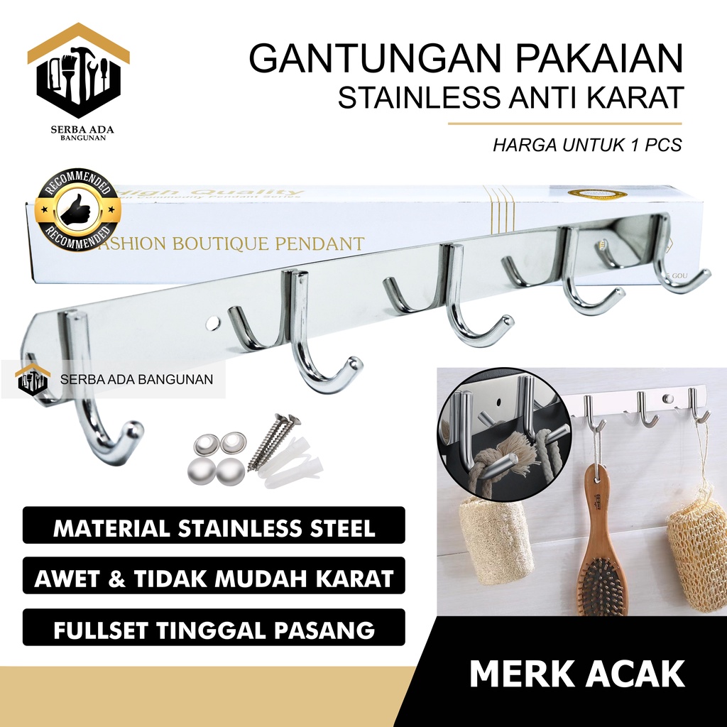 Gantungan Dinding baju Pakaian 5 kaitan Stainless Anti Karat Murah Minimalis Bagus