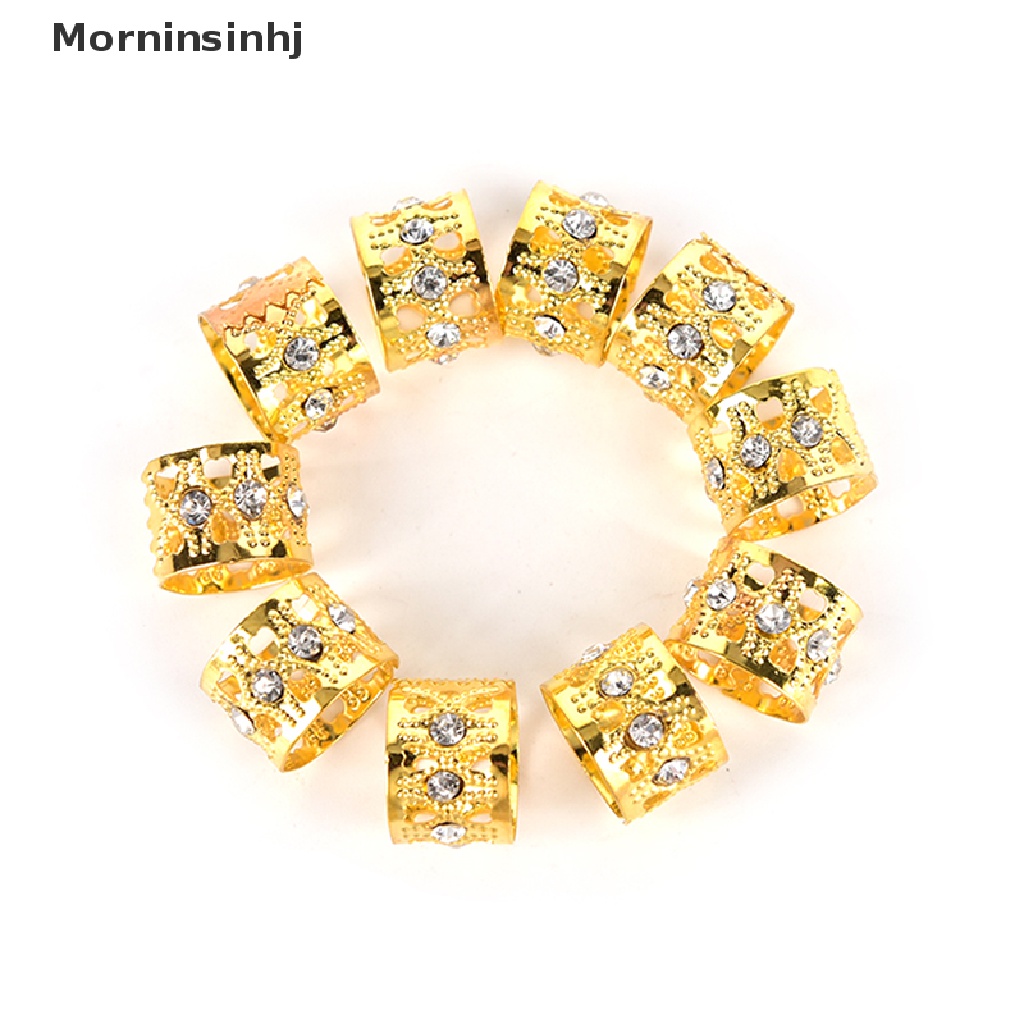 Mornin 10Pcs Mengepang Cincin Rambut Gimbal Marley Kepang Manik-Manik Klip Manset Berlian Imitasi id