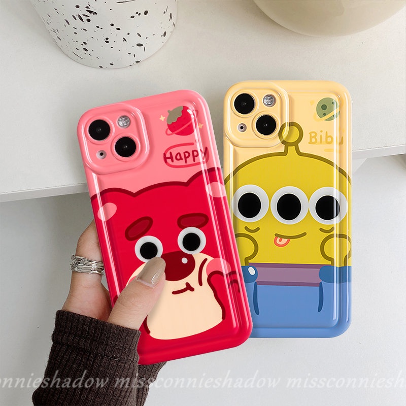 IPHONE Casing Ponsel Pasangan Manyo Beruang Strawberry Lucu Kompatibel Untuk Iphone11 12 13 14 Pro MAX 7Plus XR 6 6S Plus 8Plus X XS MAX Kartun Alien Toy Story Shockproof Airbag Soft TPU Cover