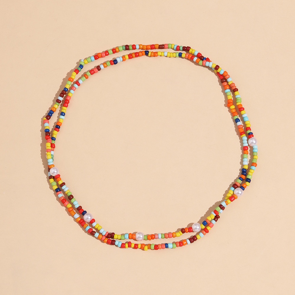 Kepribadian Fashion Warna Pendek Mutiara Pearl Mixed Necklace Personality Kalung Lapisan Ganda Sederhana