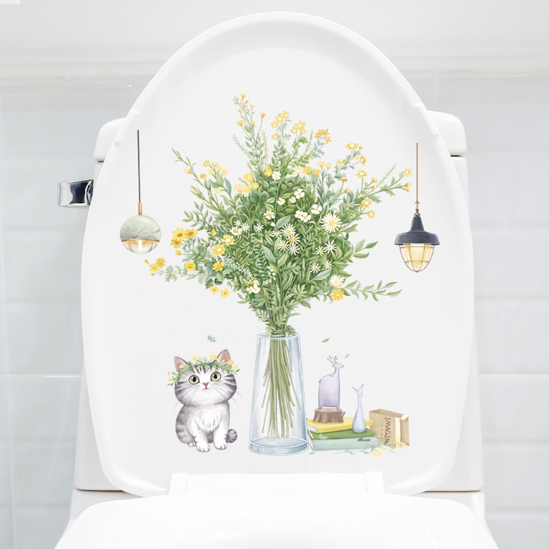 Kucing Lucu Segar Dekorasi Stiker Toilet Kamar Mandi Toilet Cover Tahan Air Removable Wall Sticker