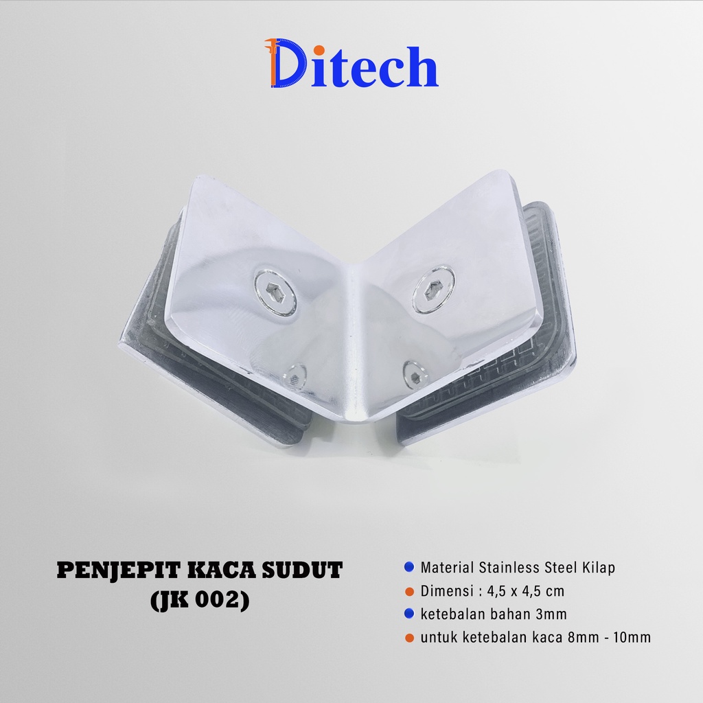 Penjepit Kaca Sudut Siku Stainless Steel / Glass Clip Sudut Siku - Finishing Mirror