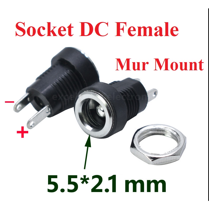 Soket Konektor DC Mur 2.1x5.5mm Panel Mount Female Socket Plug in Jack