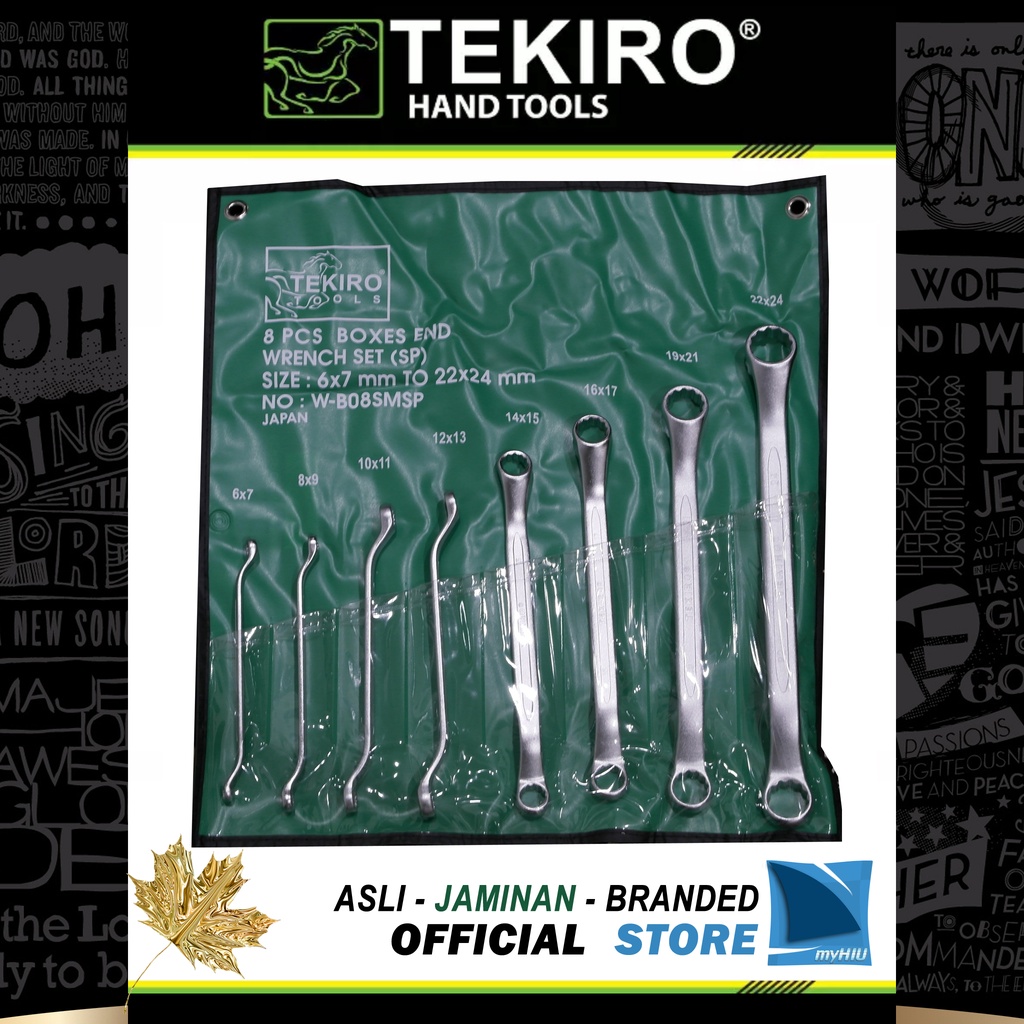 Set Kunci Ring Isi 8 pcs ukuran 6~24 mm / 1/4&quot;~1-1/4&quot; inch / 75 Derajat Box Ended Wrench TEKIRO