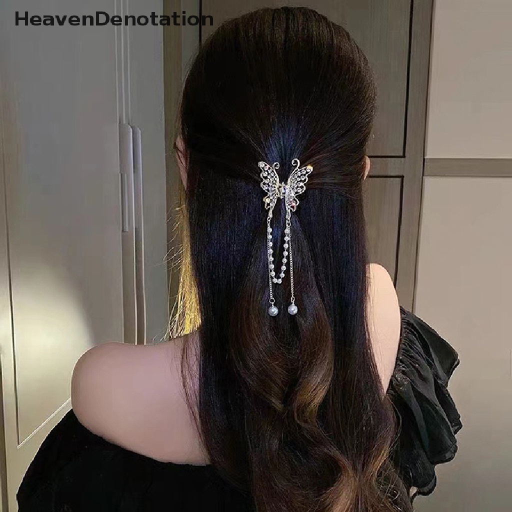 [HeavenDenotation] Berlian Imitasi Mutiara Kupu-Kupu Rumbai Rambut Cakar Jepit Rambut Hairpin Untuk Wanita HDV