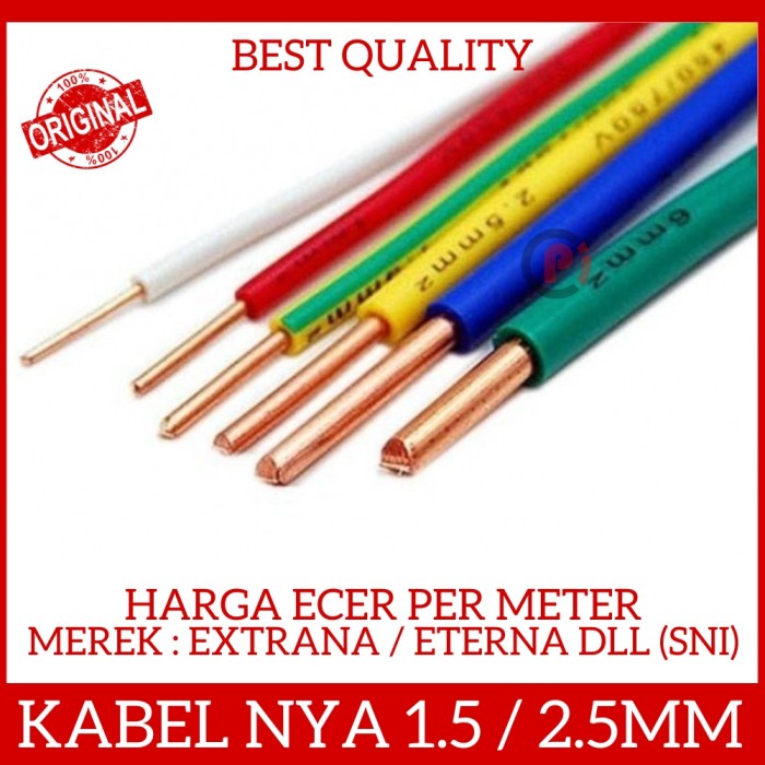 Kabel Listrik Tunggal NYA Kawat Ukuran 1.5 2.5 mm Ecer Per Meter SNI