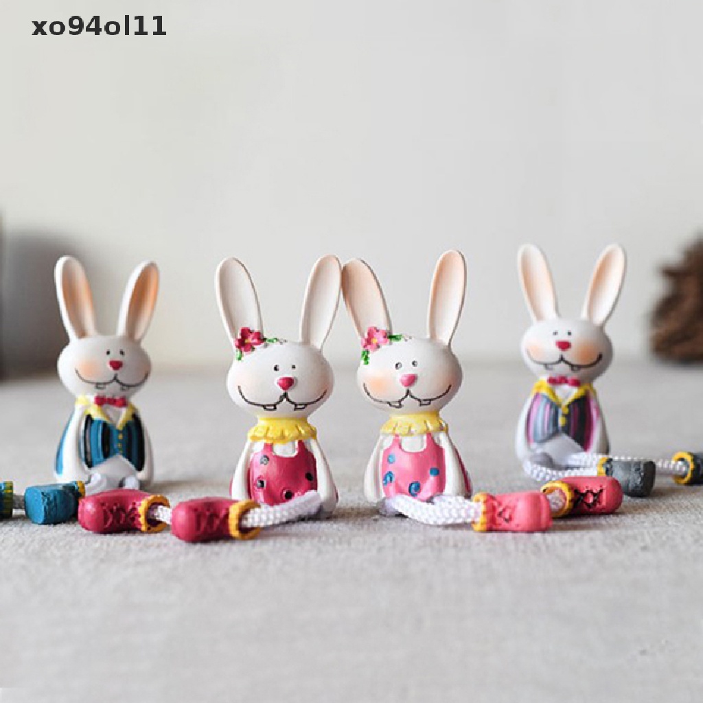 Xo 4Pcs/set Patung Kelinci Bunny Lucu Dengan Kaki Panjang Patung Boneka Kelinci OL