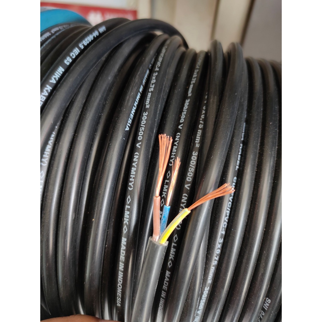 Kabel NYYHY 3x0.75 mm HITAM Ecer Per Meter Serbut isi 3 Tembaga Murni SNI LMK Cable Power Listrik