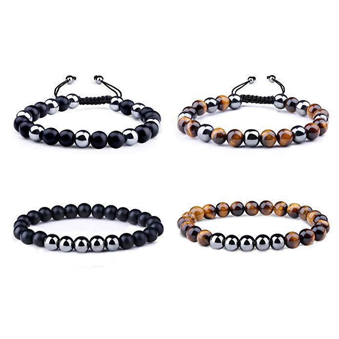 Gelang Tiger Eye Lava Bracelet Hematite Therapy Beads Stretch Adjustable Bracelet