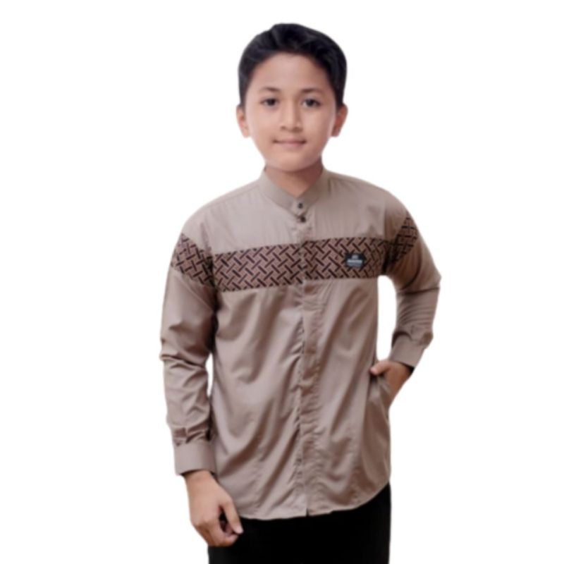 Baju Koko Couple Ayah dan Anak Laki-laki Motif Batik Kobata Qynang Baju Koko Pria Dewasa Lengan Panjang