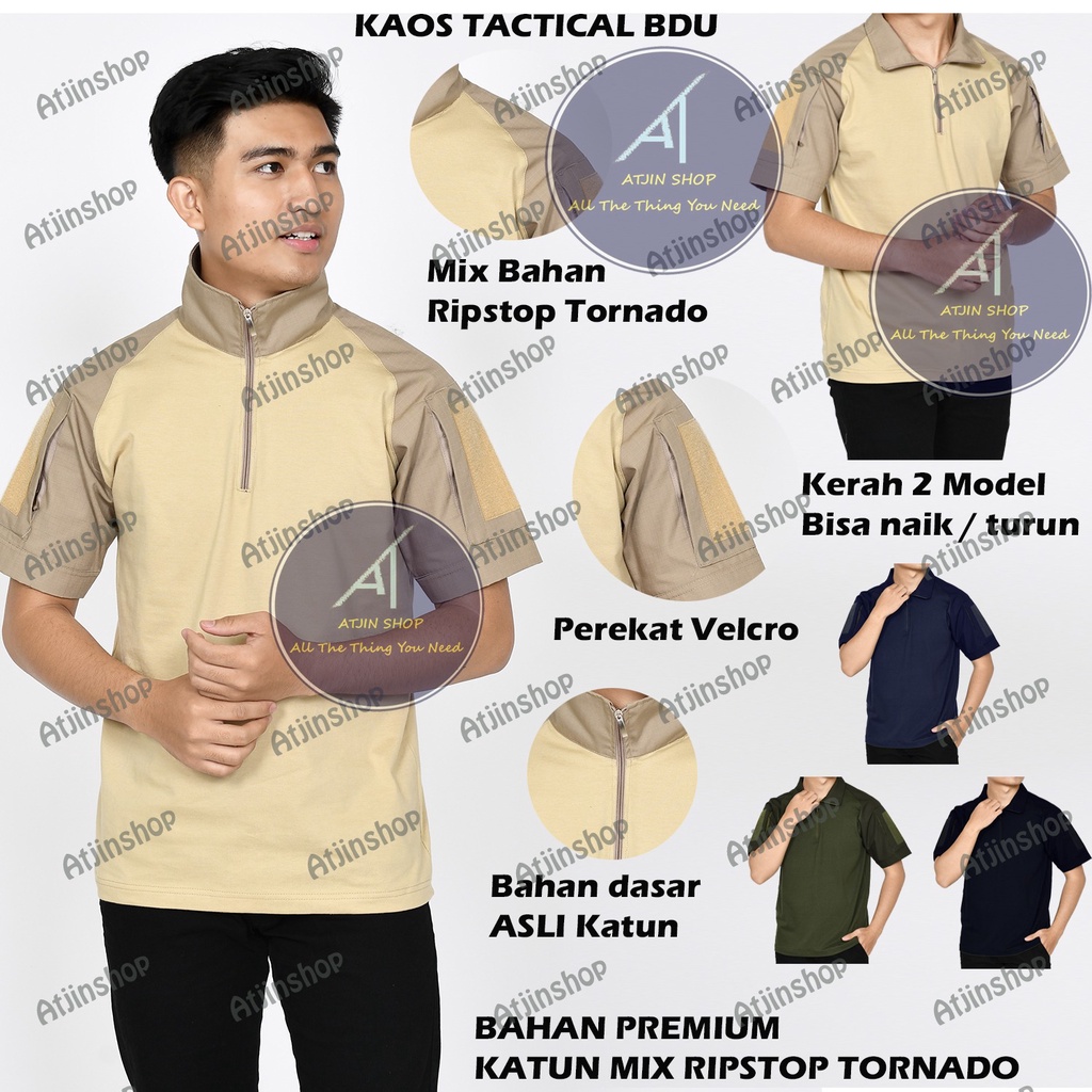 Atjin- Kaos Polo Shirt Kemeja Tactical BDU Pria Premium Material mix Katun &amp; Ripstop Tornado