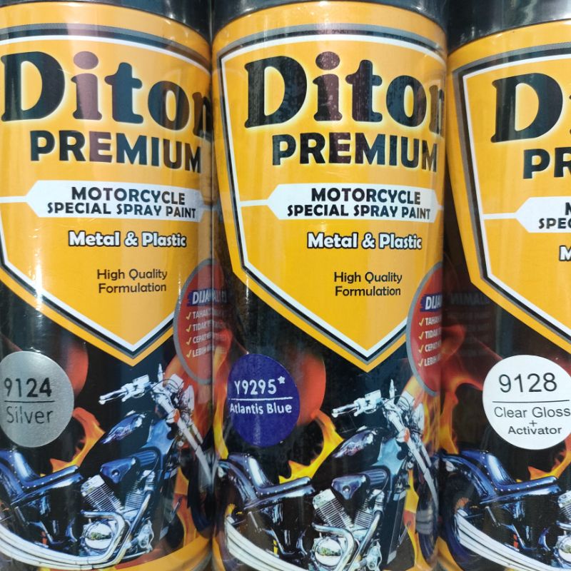 Diton Premium Paket Lengkap 3 Kaleng 400cc Biru Atlantis Blue Silver 9124 Clear Glossy 9128 Pilox Pilok Cat Semprot Spray Paint