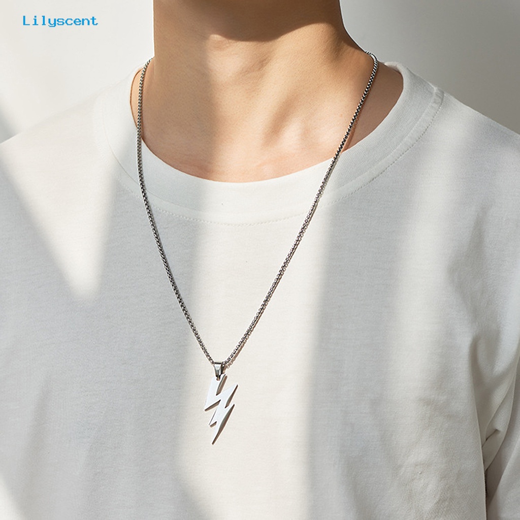 [LS] Pria Liontin Kalung Unisex Rantai Warna Solid Thunder Flash Bentuk Leher Dekorasi Gaya Hip Hop Geometris Pria Kalung Dewasa Perhiasan