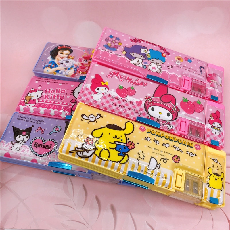 Sanrios Kuromi My Melody Hello Kitty Cinnamoroll Anime Multifungsi Dua Sisi Kotak Alat Tulis Pensil Anak Stationery