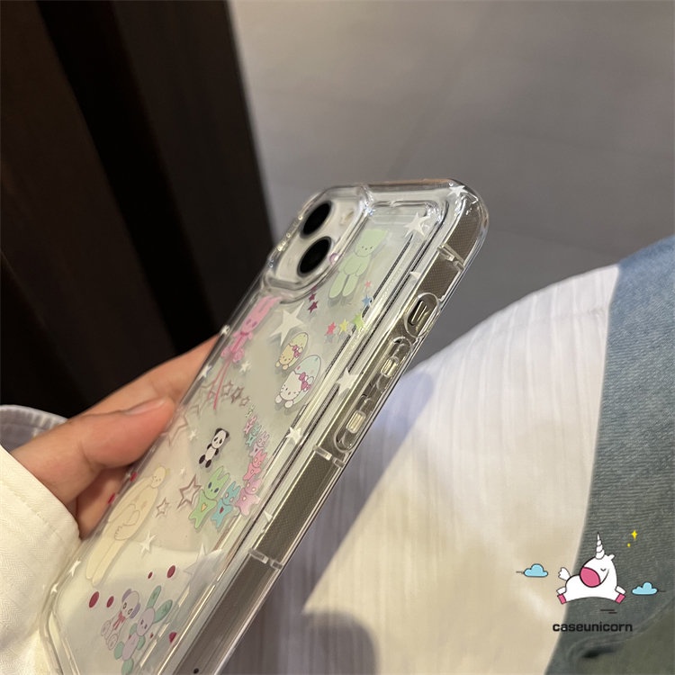 Airbag Shockproof Phone Case Kompatibel Untuk iPhone 7plus XR 11 14 13 12 Pro MAX 7 8 6 6S Plus X XS MAX 8plus SE 2020 Ins Korea Kartun Bintang Lucu Beruang Kitty TPU Lembut Bening Cover