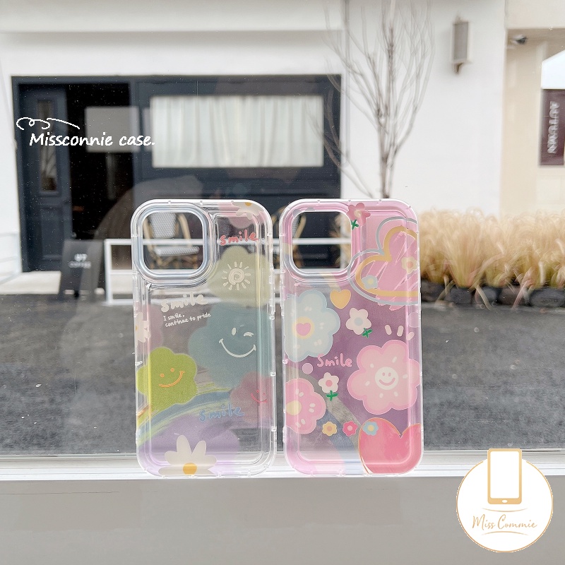 Ins Korea Cute Smiley Cover Untuk Realme C53 C55 C30 7i C17 9i C35 C25 C33 C25Y C15 C20 C20A C21Y C25s C11 C12 5 6i 5i 5s C3 C11 2021 Sun Flower Love Heart Airbag Shockproof Case