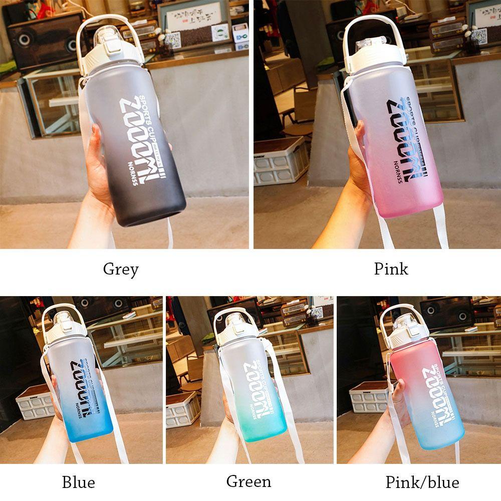 Solighter 2000ML Botol Air Kapasitas Besar Frosted Sedotan Fitness Jugs