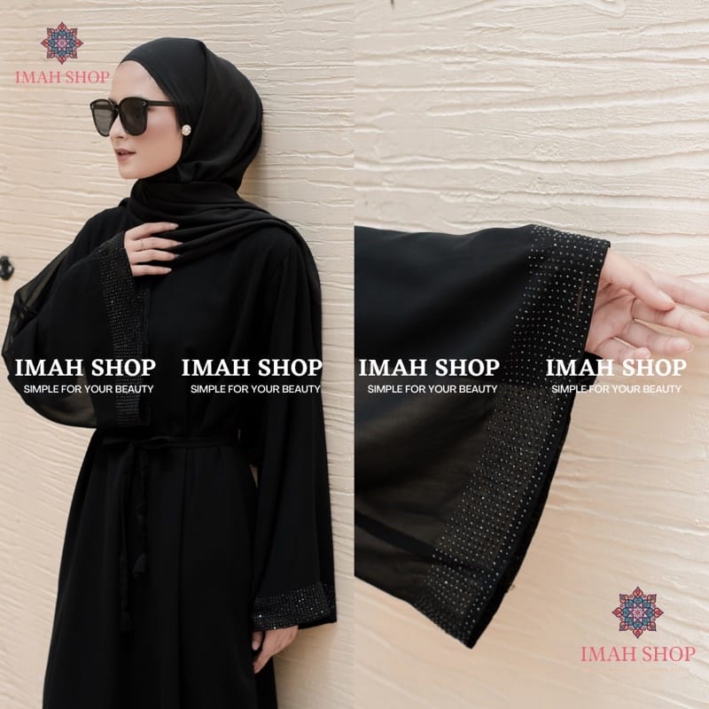 dres polos - dres hitam - abaya arab - gamis turkey -abaya permata lengan double hitam