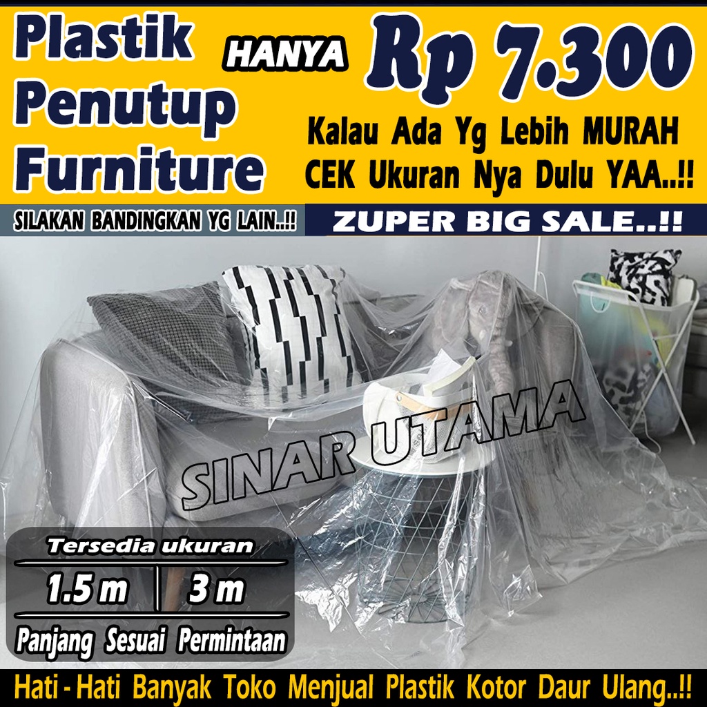 Plastik Penutup Furniture Tutup Renovasi Rumah Plastik Bungkus Pembungkus Perabot Perabotan Funitur Meter Meteran Kasur Ranjang Tempat Tidur Sofa Lemari Kitchen Set G