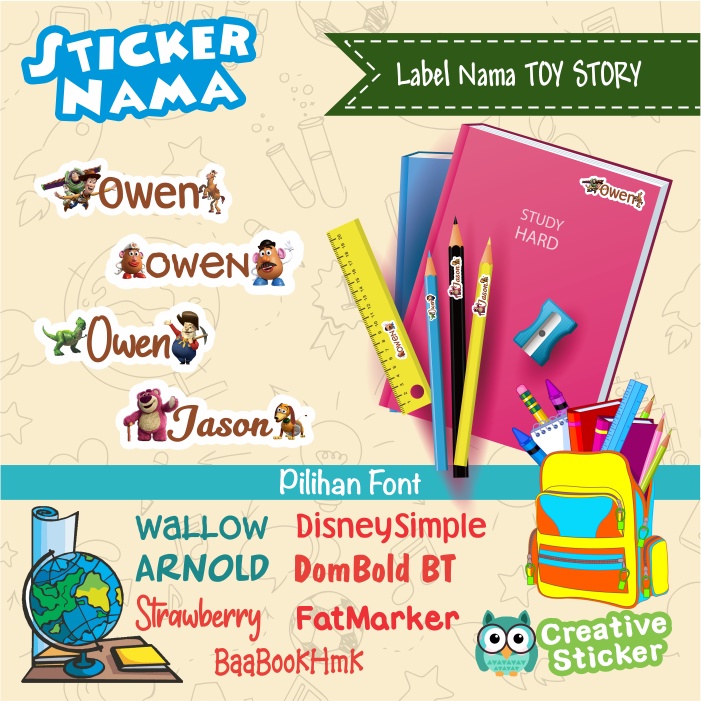 

Toy Story Sticker Nama Anak Stiker Lucu buku pelajaran peralatan sekolah label nama printing