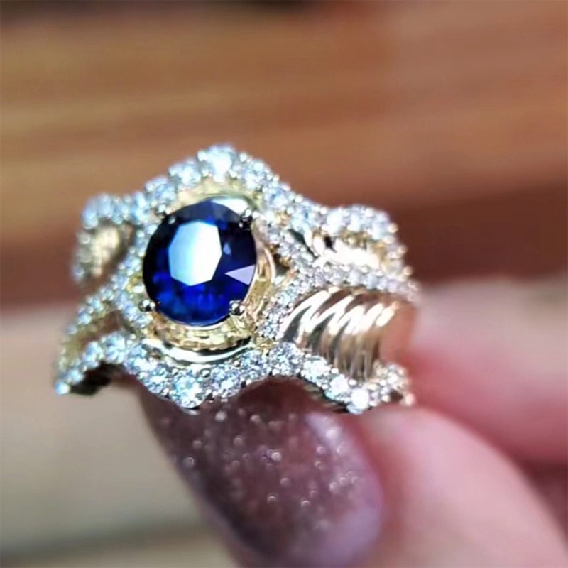 Itali Vintage Perhiasan Mewah Simulasi Royal Blue Sapphire Rings Aksesoris Pesta Perjamuan Elegan Wanita