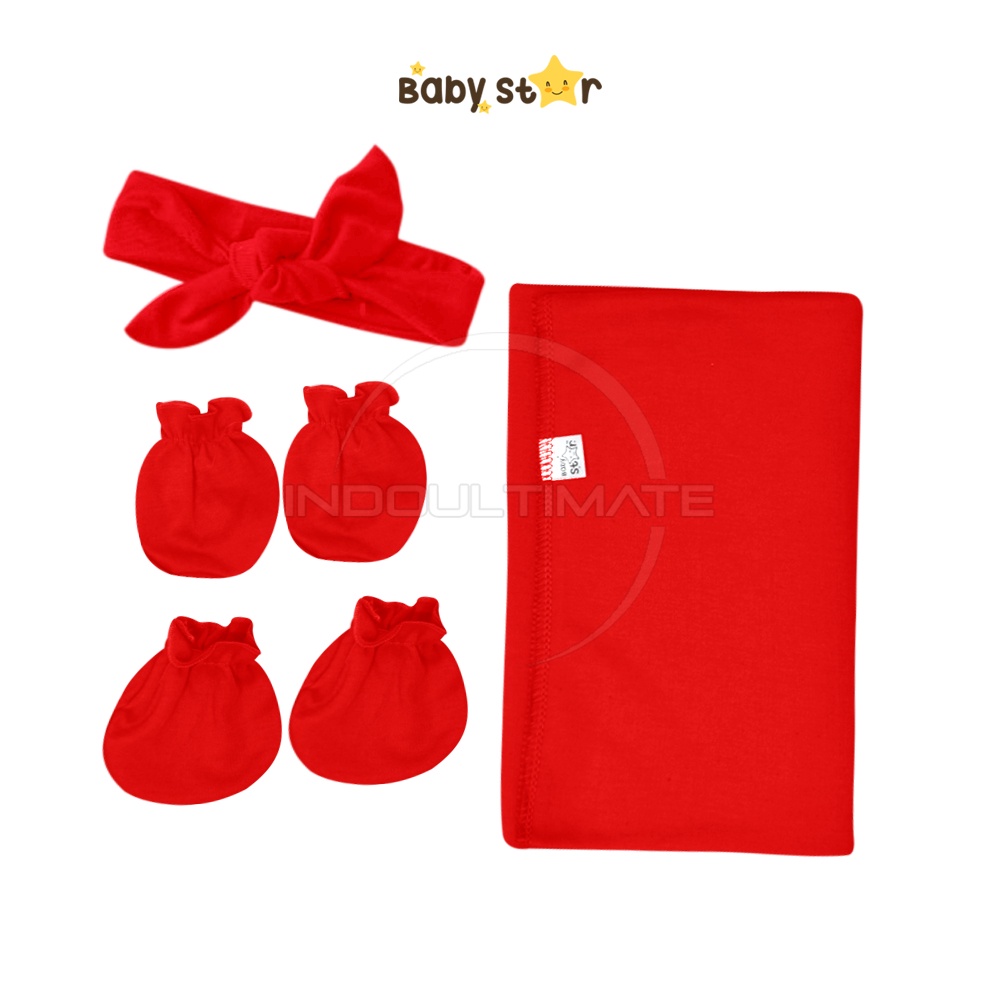 4in1 BABY STAR Paket Lengkap Bayi Baru Lahir Bedong Bayi + Bandana Pita + Sarung Tangan Kaki Bayi Alas Tidur Bayi Selimut Tidur Bayi Perlengkapan Bayi Baru Lahir BCS-2293PT