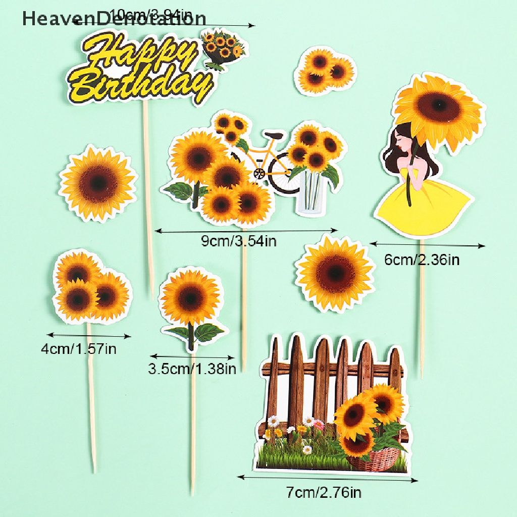 [HeavenDenotation] 1set Topper Kue Happy Birthday Bunga Matahari Gadis Sepeda Cupcake Toppers Perlengkapan HDV