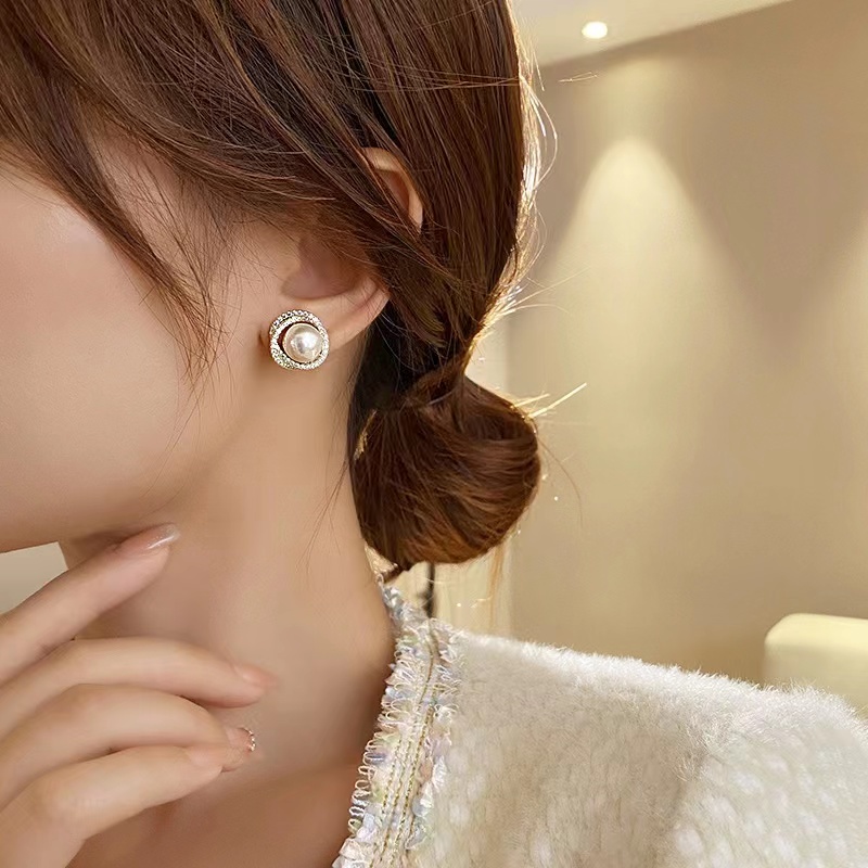 IFYOU Anting Tusuk Emas Mutiara Mewah Untuk Wanita Kristal Spiral Earring Aksesoris Fashion Perhiasan