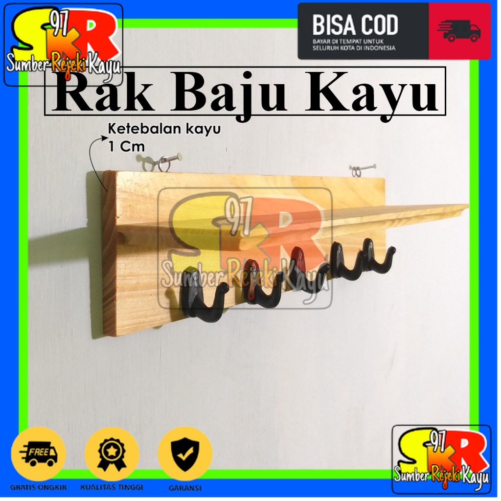 rak kapstok baju kayu minimalis Gantungan Baju Tempel Dinding Kapstok Kayu Jati Belanda