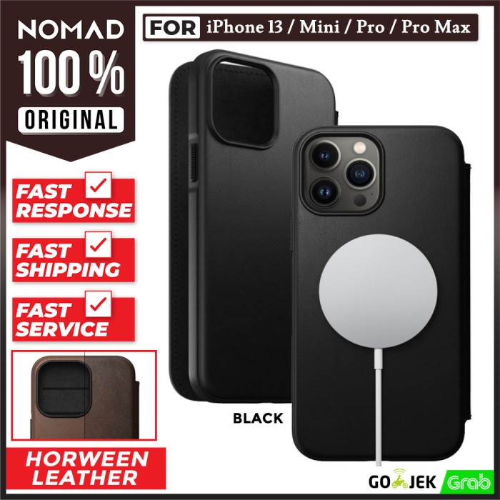 Case iPhone 13 Pro Max 13 Mini Nomad Rugged Folio Leather Flip Casing - 13 Pro Max Black Limited