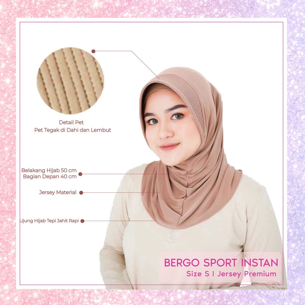 Jilbab Sport / Jilbab Instan / Bergo Sport / Bergo Hamidah / Hijab Sport / Hijab Bergo / Kerudung Sport Size S &amp; M - Warna Lengkap