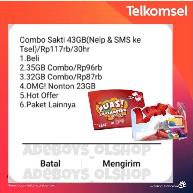 kartu sakti Telkomsel as dan loop 43gb / combo sakti Telkomsel 43gb