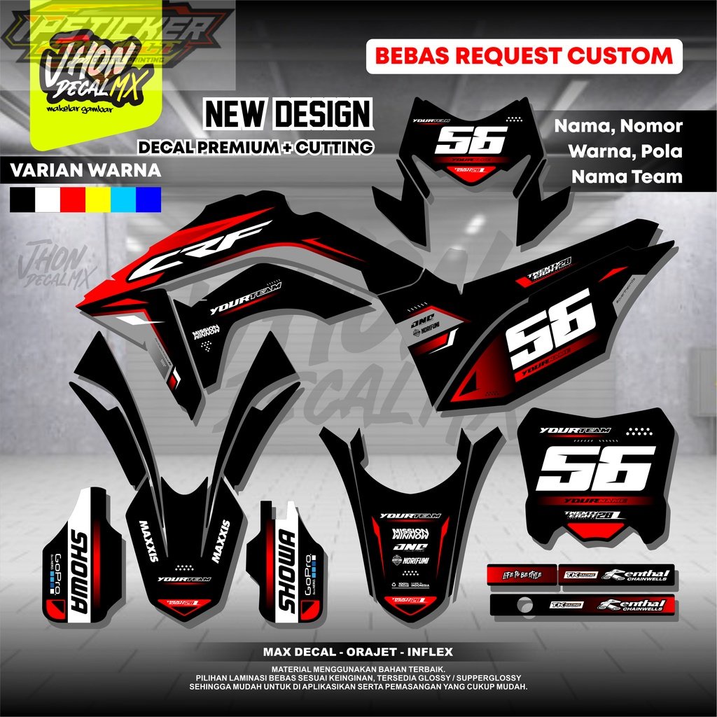 DECAL CRF HITAM MERAH FULL BODY DECAL CRF SUPERMOTO FULL BODY DECAL CRF PUTIH By JhonDecal CRF10 / D