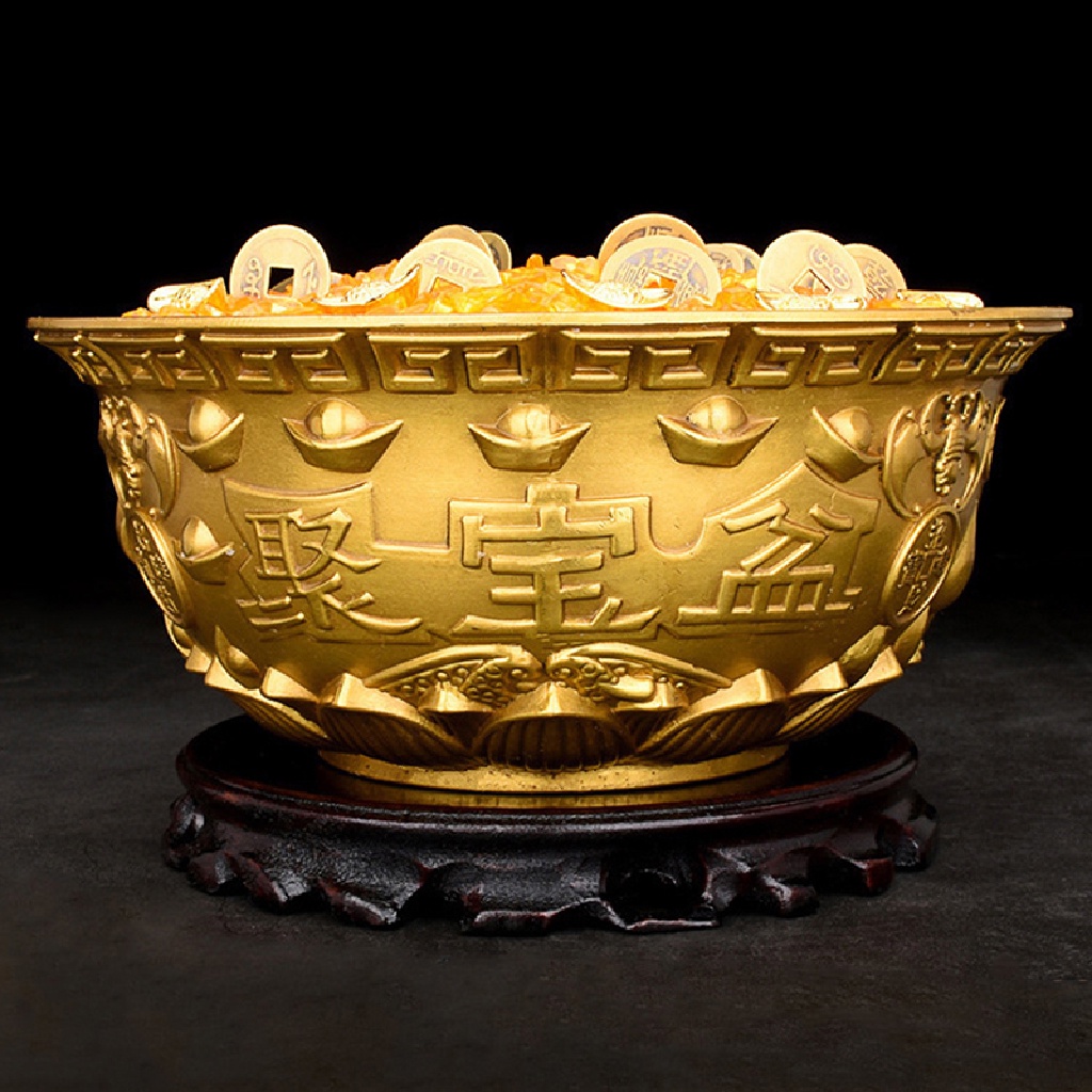 Xo Mangkok Baskom Persembahan Air Harta Karun Feng Shui Buah Altar Golden Brass Bowl OL