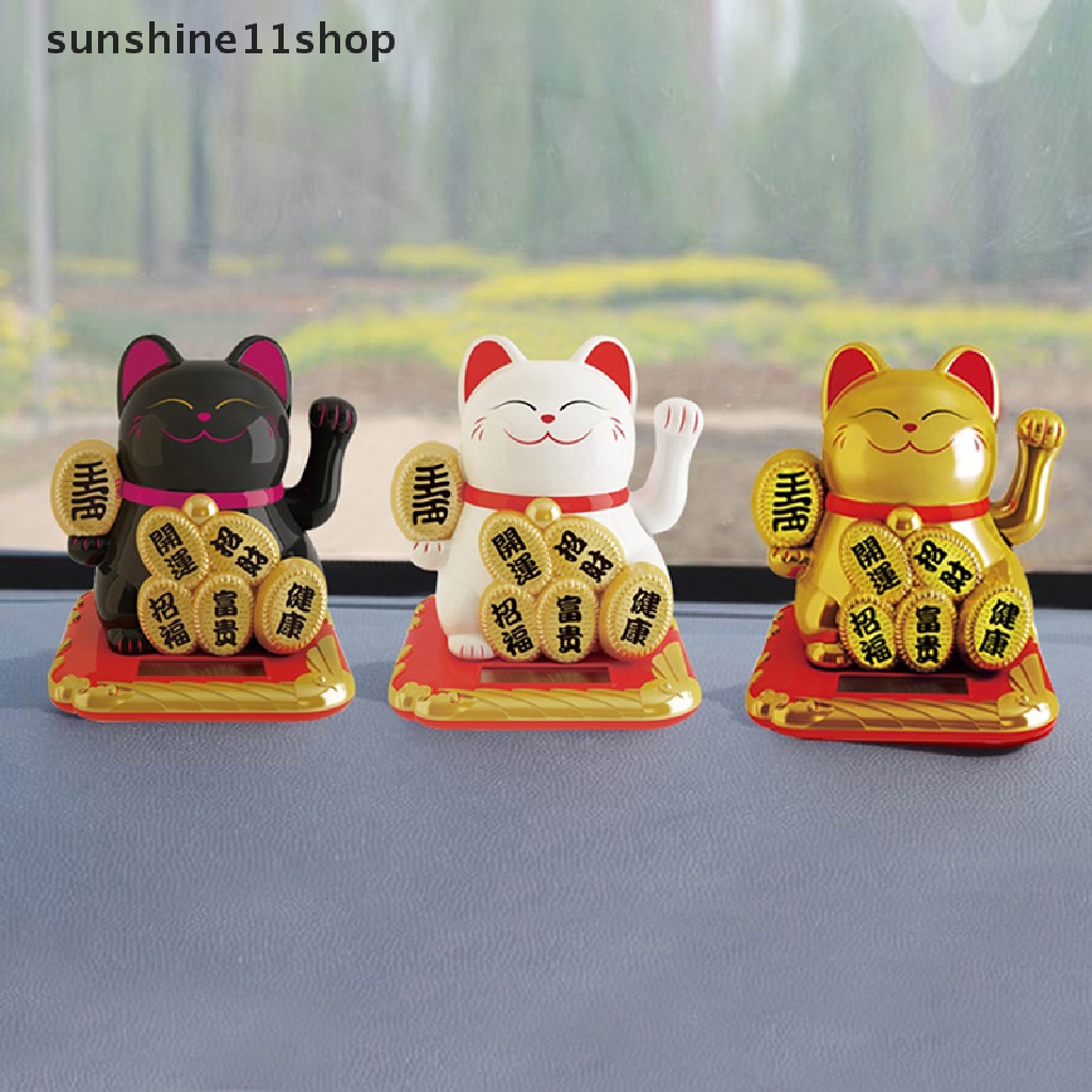 Sho Mini Solar Otomatis Melambai Lucky Cat Dekorasi Mobil Lucu Lucky Cat Kekayaan Melambai Rumah Hiasan Mobil Craft Desktop Ornamen N