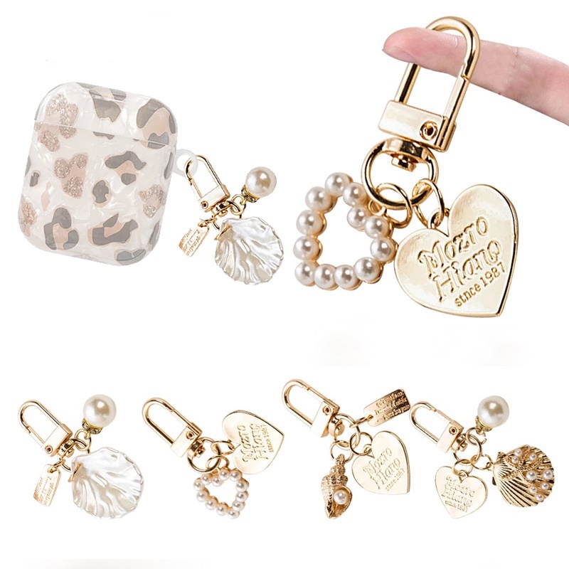 Hadiah Ulang Tahun Hari Valentine Kristal Berlian Imitasi Bentuk Hati Dengan Liontin Dompet Logam Fashion Shell Pearl Faux Pearl Shell Gold Charm Untuk Handbag Keychain Sempurna