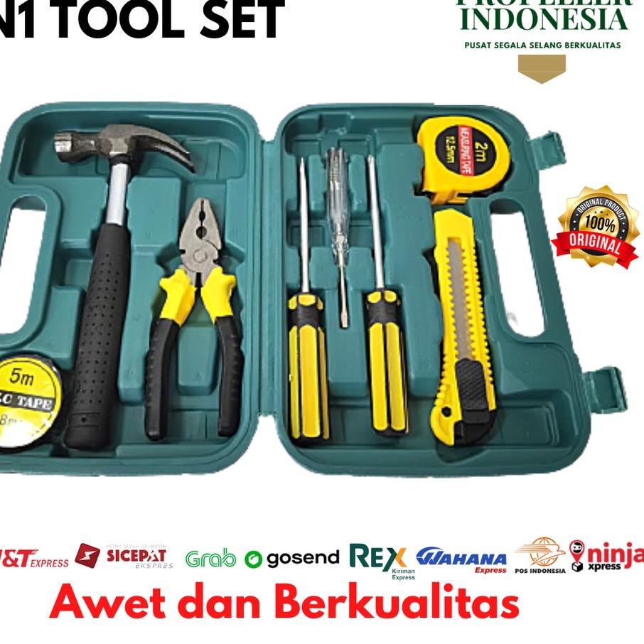 ⅎ Toolkit Set Perkakas Tukang Alat Tukang 9in1 Tool Set Alat Pertukangan ✸