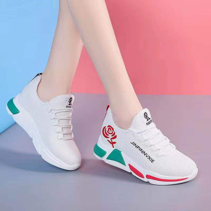 Gobra ♕ SEP025 (Tanpa Kotak) Sepatu Sneakers Wanita Putih Hitam Hijau Bunga Sporty Model Korea Fashion Casual Sport Olahraga Import COD