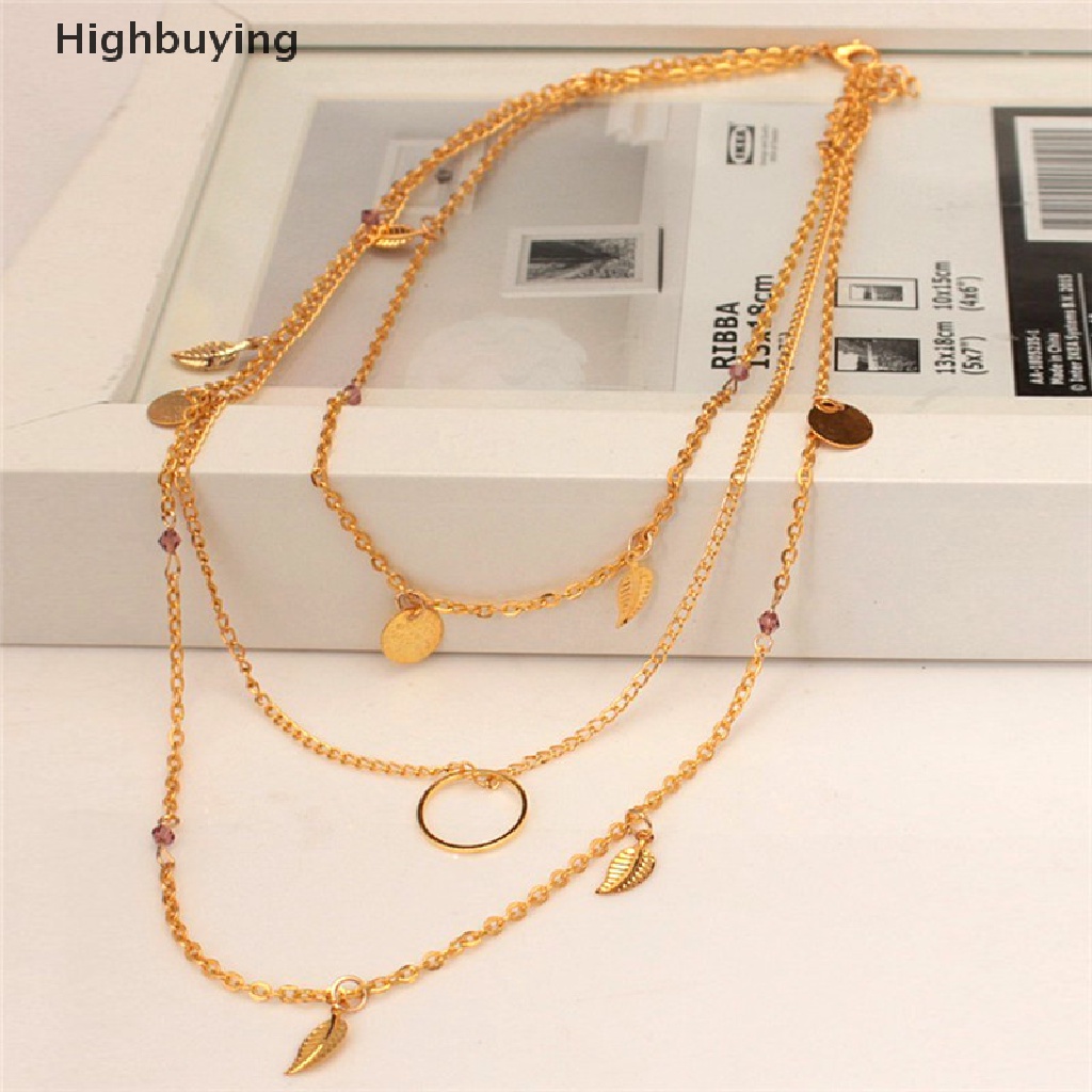 Hbid Fashion Bohemian Daun Kristal Kalung Multilayer Panjang Kalung Wanita Liontin Kalung Glory