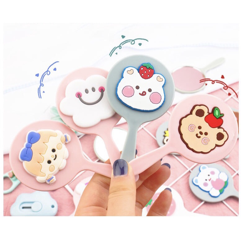 Cermin Rias Mini Travel Size Gagang Karakter Lucu Kaca Cermin Make Up Saku Travelling Portable F945