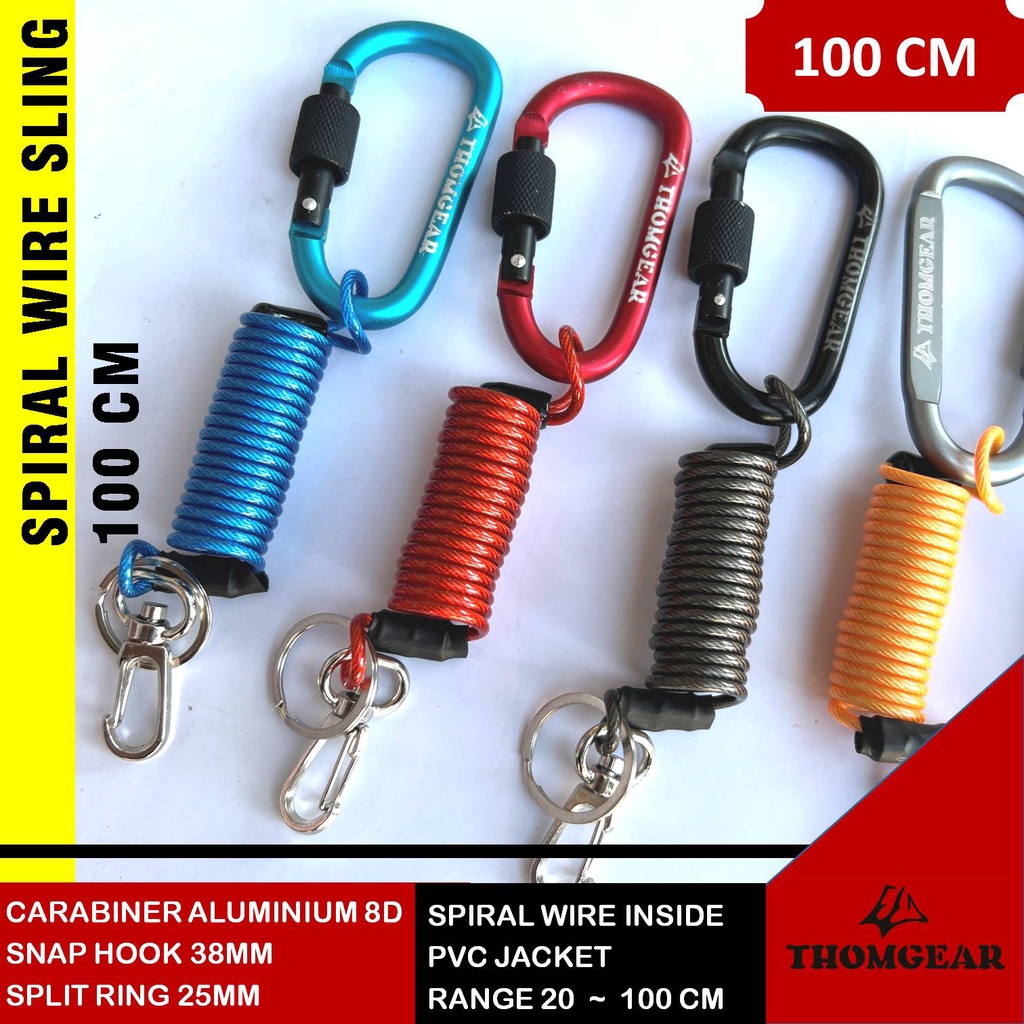 Tali Pengaman Carabiner Gantungan Kunci Spiral Lanyard 100 cm Besar dan Kecil Custom Untuk Kunci Ratchet Pistol Kontak Motor Mobil Elastis Bahan Kawat Sling Lanyard 05