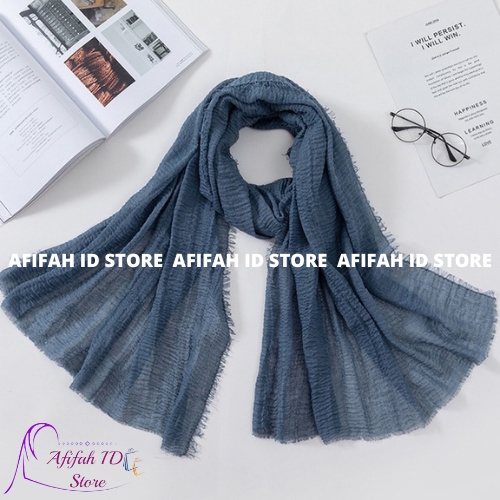 AFIFAH ID STORE Pashmina Crinkle Shawl Kerudung Phasmina Import 180x90 Cotton Premium Hijab Pasmina Crincle Jilbab Pashmina Krinkle Import