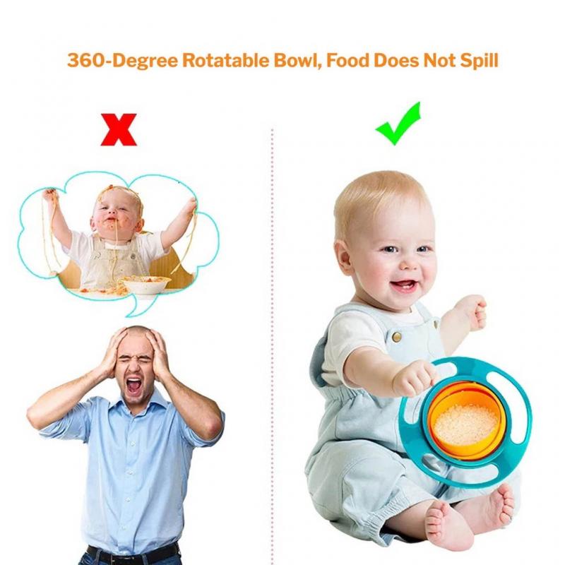 360derajat Baby Gyro Mangkok Anak Lucu Non Tumpah Rotasi Balance Dish Plate Food-grade PP Makan Peralatan Makan