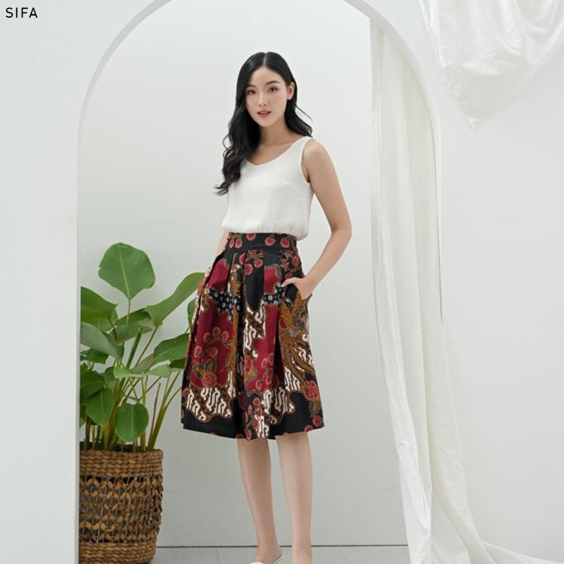 Evercloth Sifa Skirt Batik Wanita Selutut Bawahan Batik Perempuan Rok