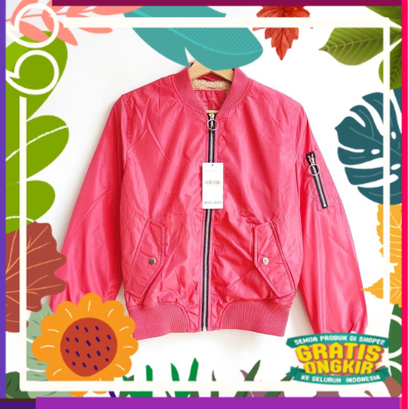 JAKET BOMBER WANITA LENGAN PANJANG WARNA PINK (BERSHKA CROSSLABEL) / wash riped