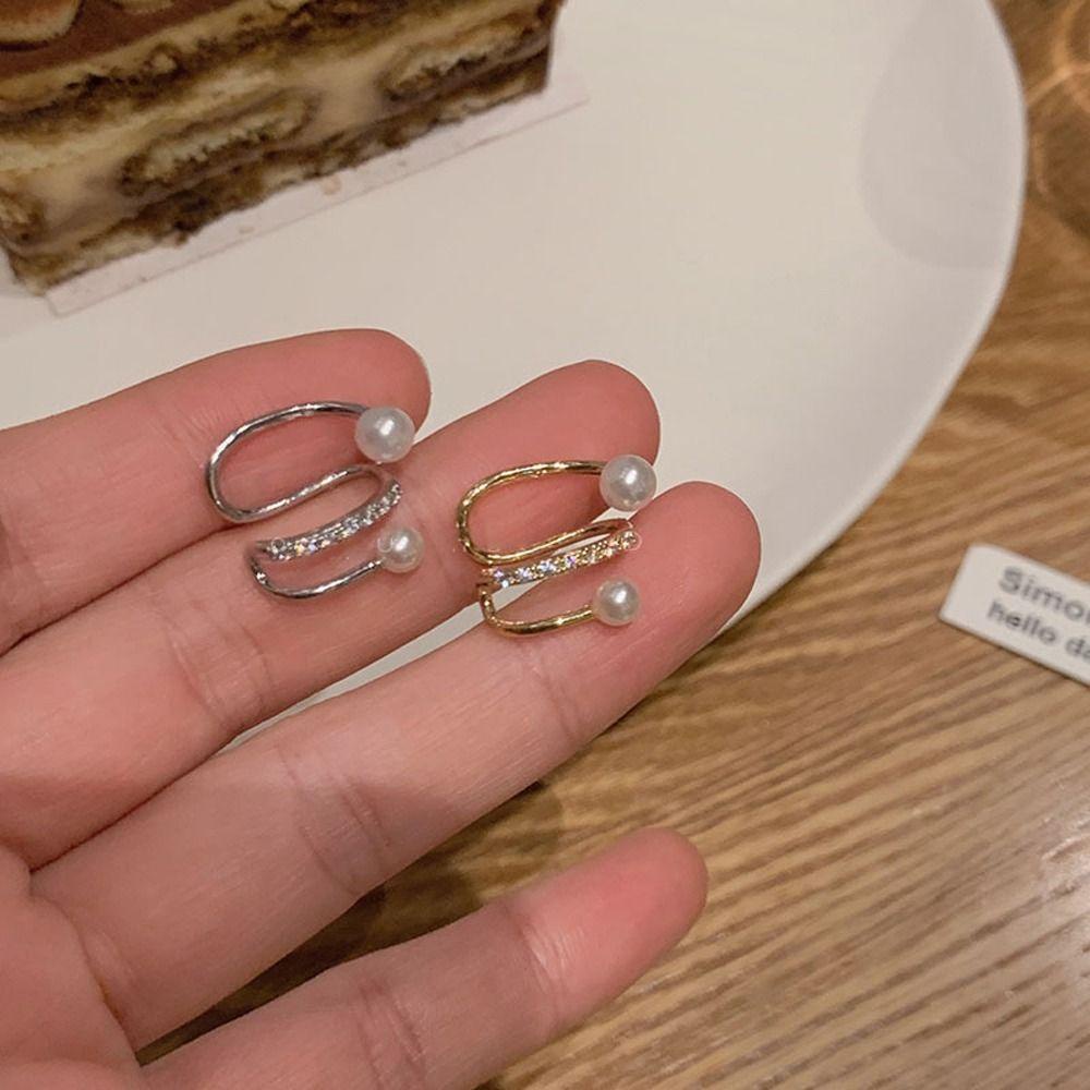 Mxbeauty Wanita Anting Mutiara Kepribadian Temperamen Niche Desain Gadis Hadiah Tembaga Zirkon Gadis Sederhana Klip Telinga