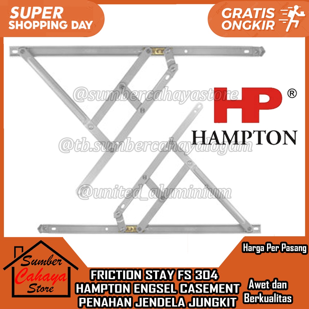 ENGSEL JENDELA CASEMENT FS 304 FRICTION STAY HAMPTON 8” 10” 12” 14” 16” 20”24” IN INCI INCH INCHI EN