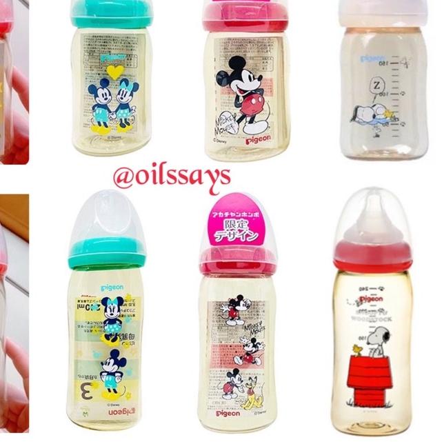 ✽ Pigeon Disney 160ml 240ml Botol Susu PPSU Wide Neck Mickey Minnie Pooh Snoopy ♛
